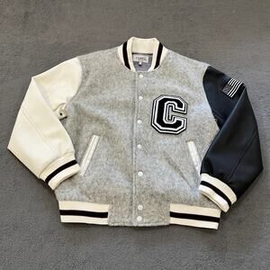 The Greii Grey Black Letterman Wool Patch Bomber Varsity Jacket Women's Size M